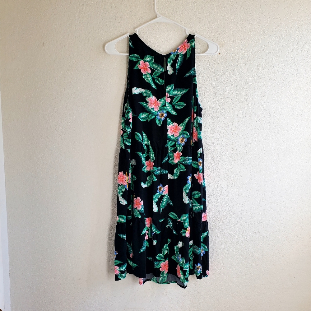 OLD NAVY Black/Pink Tropical Floral Sleeveless Tank Midi Dress L Summer Vaca‎ - Picture 4 of 8